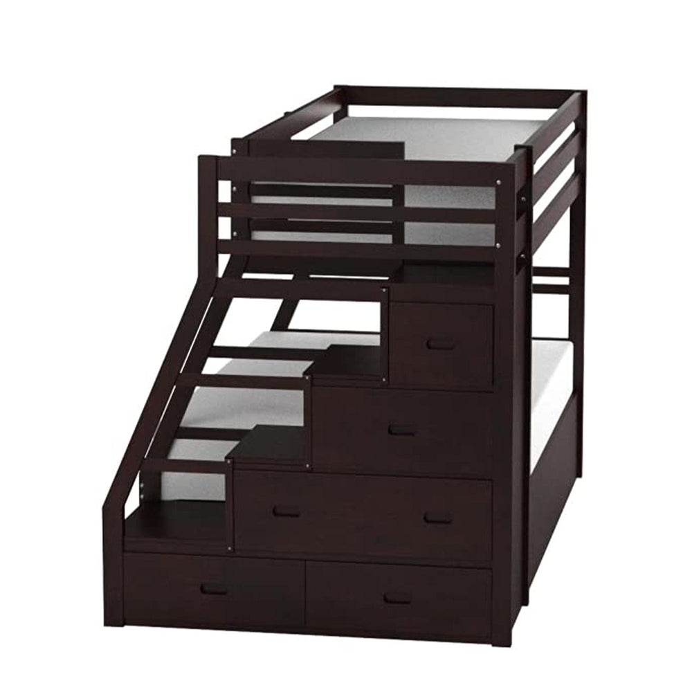 98" X 56" X 65" Espresso Pine Wood Bunk Bed (Twin/Full) With Trundle - Homeroots - Flyclothing LLC