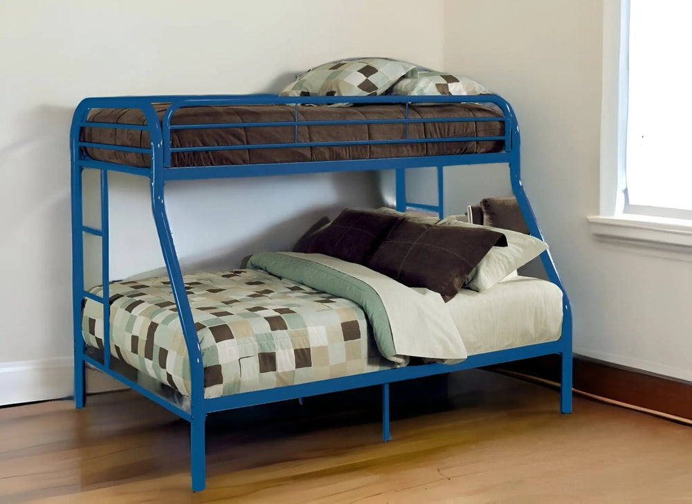 78" X 54" X 60" Twin Over Full Blue Metal Tube Bunk Bed - Homeroots - Flyclothing LLC