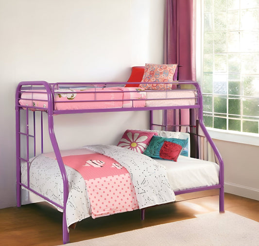 78" X 54" X 60" Twin Over Full Purple Metal Tube Bunk Bed - Homeroots