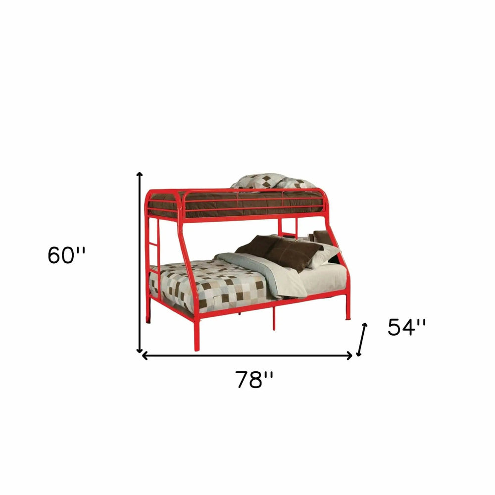 78" X 54" X 60" Twin Over Full Red Metal Tube Bunk Bed - Homeroots - Flyclothing LLC