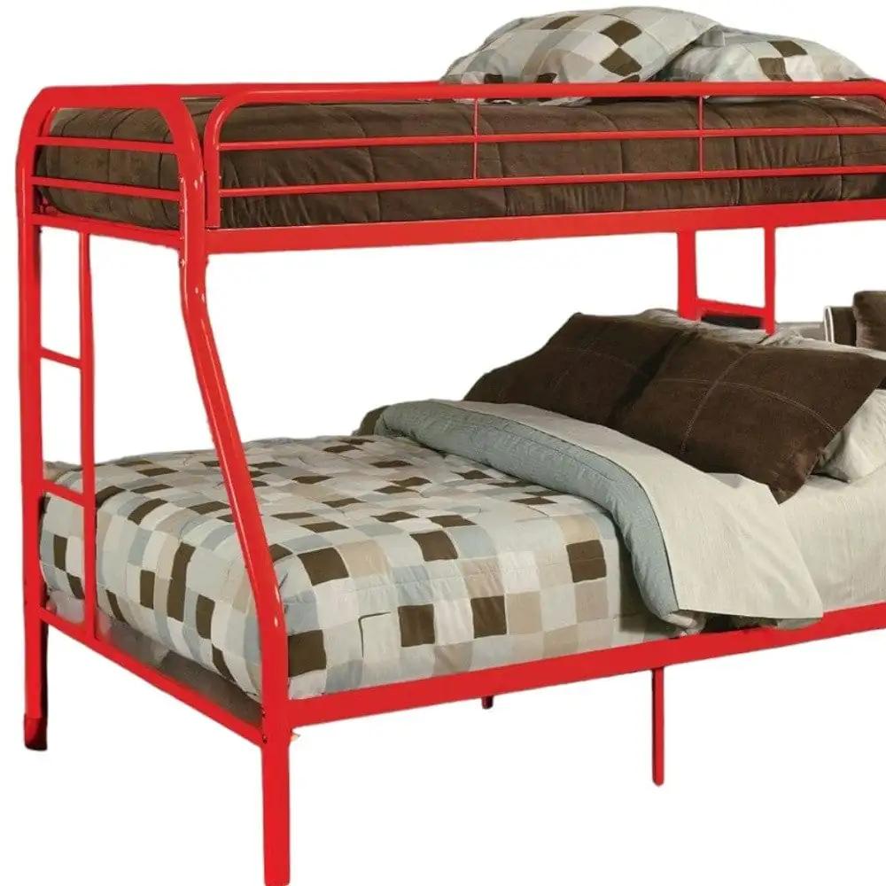 78" X 54" X 60" Twin Over Full Red Metal Tube Bunk Bed - Homeroots - Flyclothing LLC