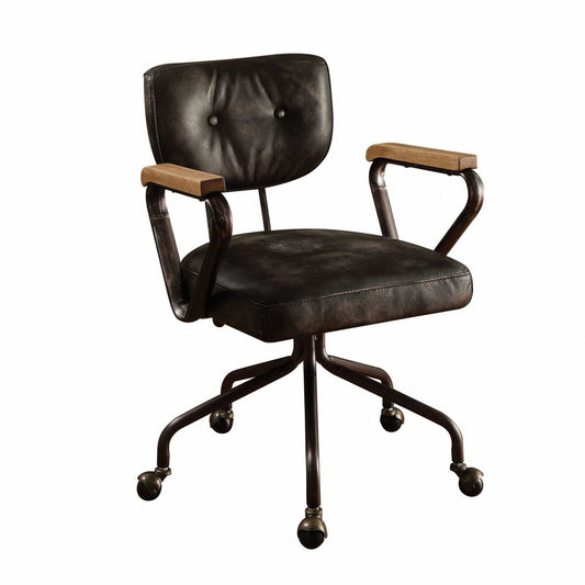 Black and Dark Brown Adjustable Swivel Leather Rolling Executive Office Chair - Homeroots - Flyclothing LLC