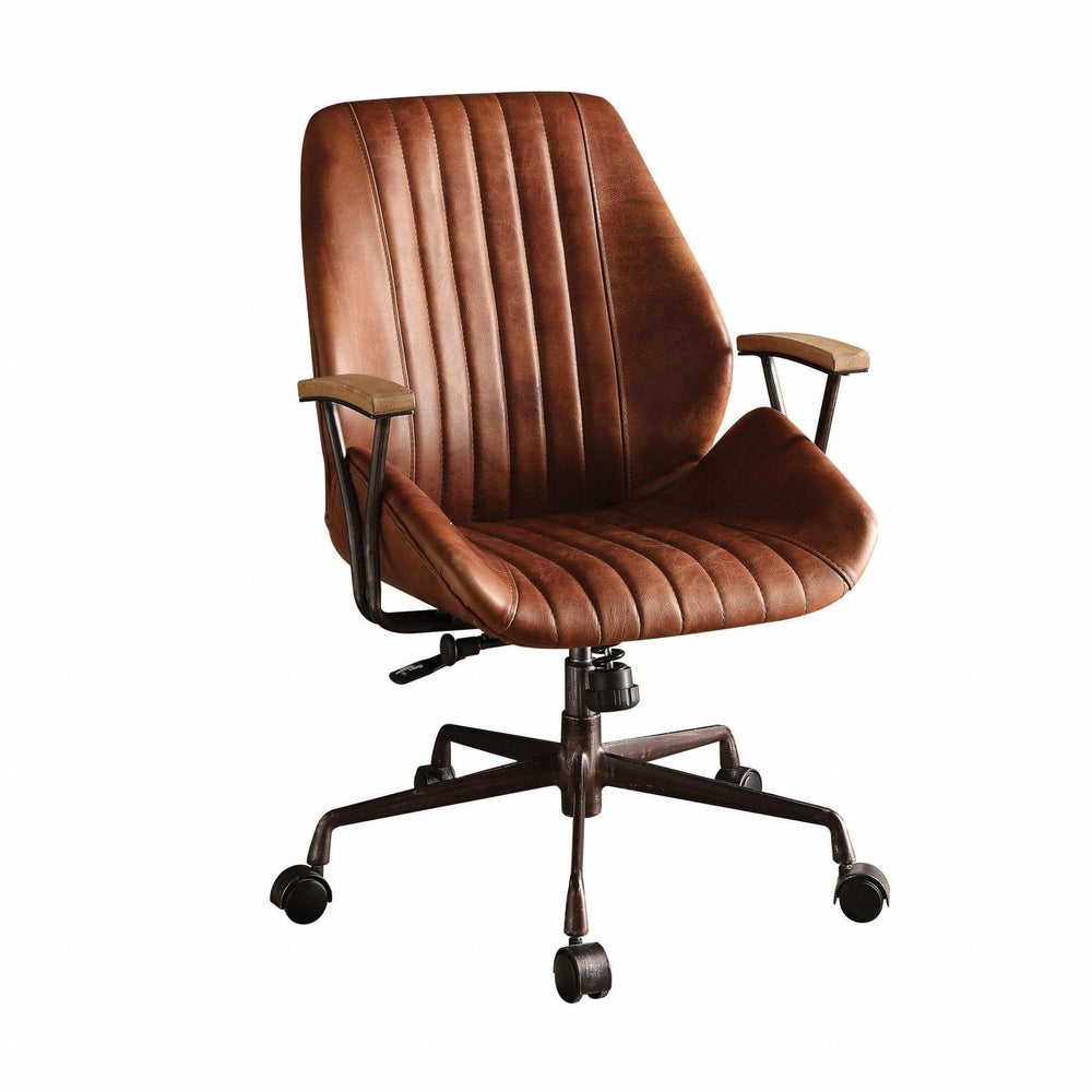 Brown Adjustable Swivel Leather Rolling Executive Office Chair - Homeroots - Flyclothing LLC