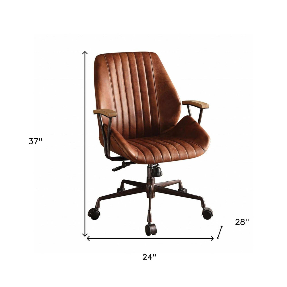 Brown Adjustable Swivel Leather Rolling Executive Office Chair - Homeroots - Flyclothing LLC