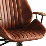 Brown Adjustable Swivel Leather Rolling Executive Office Chair - Homeroots - Flyclothing LLC