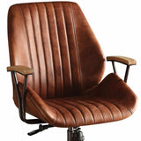 Brown Adjustable Swivel Leather Rolling Executive Office Chair - Homeroots - Flyclothing LLC
