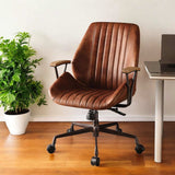 Brown Adjustable Swivel Leather Rolling Executive Office Chair - Homeroots - Flyclothing LLC
