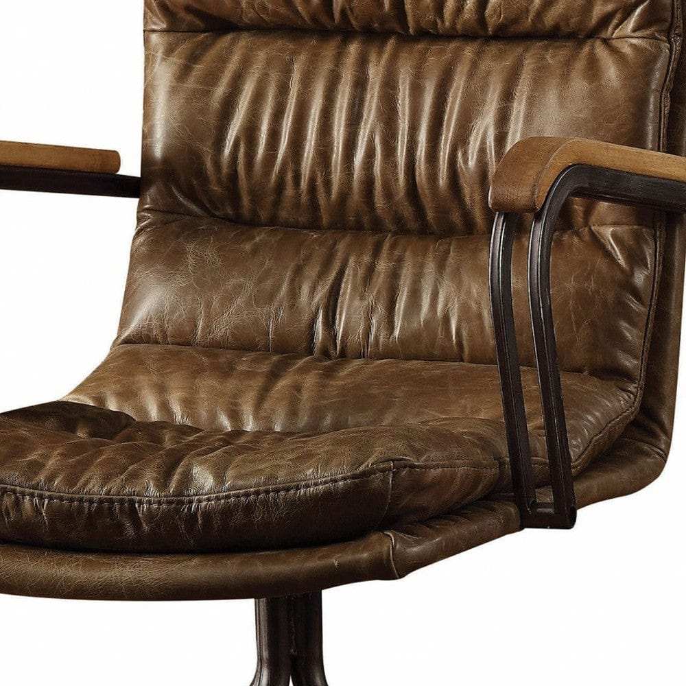 Coffee and Dark Brown Swivel Leather Rolling Executive Office Chair - Homeroots - Flyclothing LLC