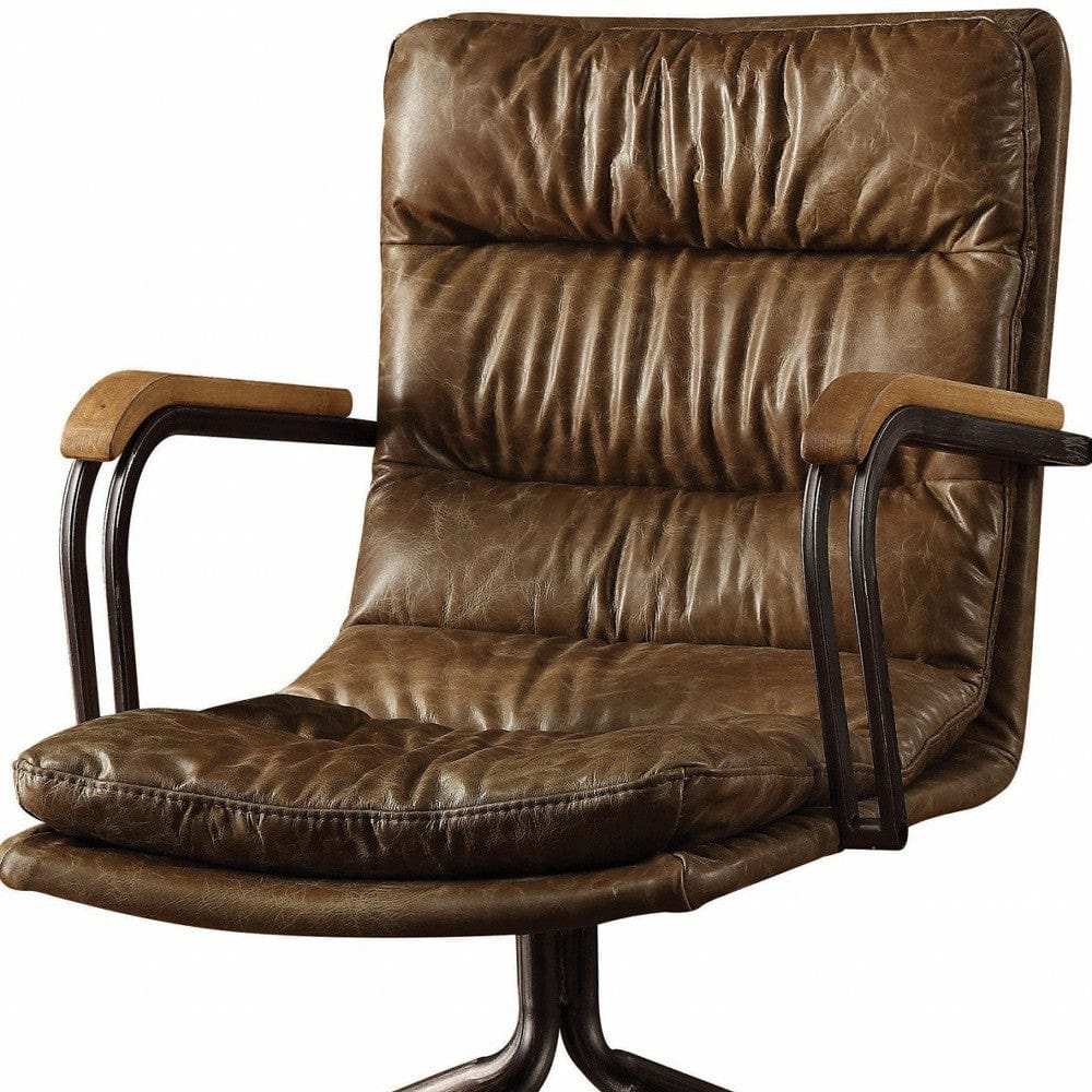 Coffee and Dark Brown Swivel Leather Rolling Executive Office Chair - Homeroots - Flyclothing LLC