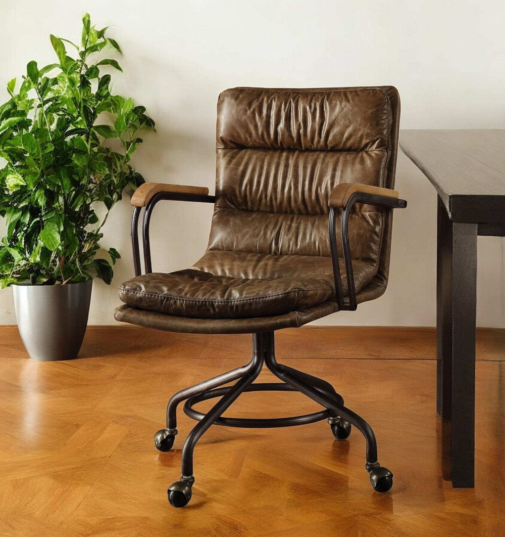Coffee and Dark Brown Swivel Leather Rolling Executive Office Chair - Homeroots - Flyclothing LLC