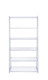 71" White and Silver Metal and Glass Five Tier Ladder Bookcase - Homeroots - Flyclothing LLC