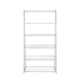 71" White and Silver Metal and Glass Five Tier Ladder Bookcase - Homeroots - Flyclothing LLC