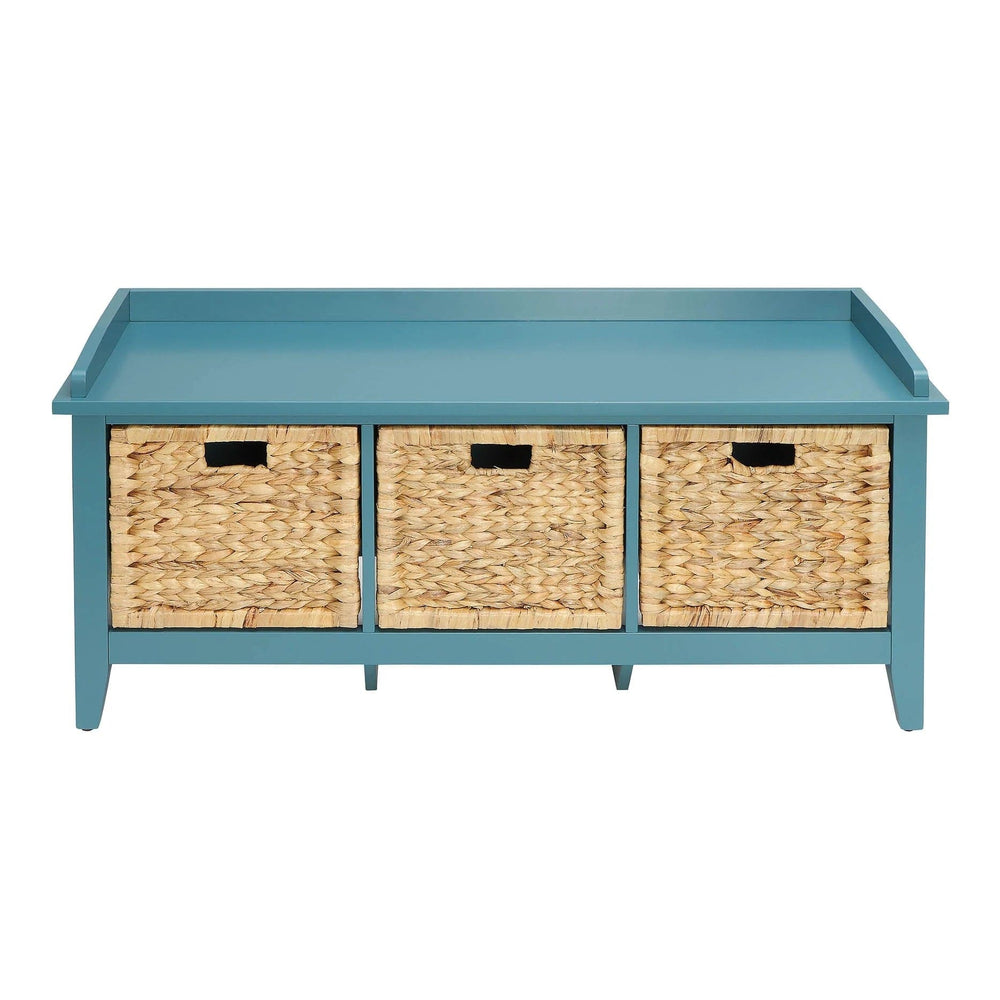 43" Teal Blue Solid Wood Storage Bench with Drawers - Homeroots
