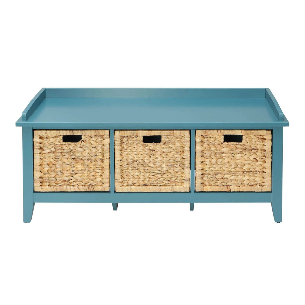 43" Teal Blue Solid Wood Storage Bench with Drawers - Homeroots