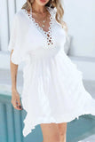 Ruffled Smocked Waist V-Neck Cover-Up - Trendsi - Flyclothing LLC