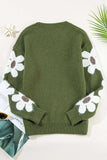 Flower Round Neck Long Sleeve Sweater - Trendsi - Flyclothing LLC