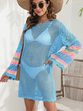 Openwork Contrast Long Sleeve Cover-Up - Trendsi - Flyclothing LLC