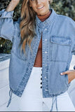 Drawstring Snap Down Denim Jacket with Chest Pockets - Trendsi - Flyclothing LLC