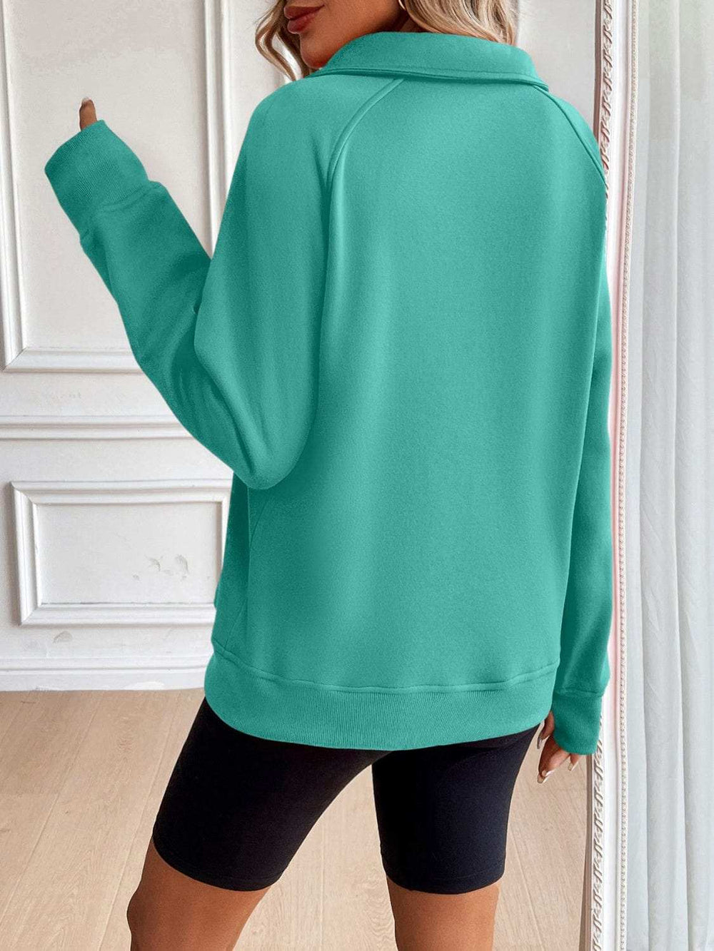 Ivy Lane Half Zip Raglan Sleeve Sweatshirt - Trendsi - Flyclothing LLC