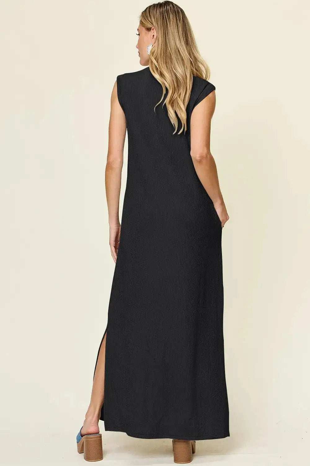 Double Take Full Size Texture Mock Neck Sleeveless Maxi Dress - Trendsi - Flyclothing LLC