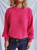 Round Neck Dropped Shoulder Long Sleeve Sweater - Trendsi - Flyclothing LLC