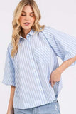 Mittoshop Button Down Striped Puff Sleeve Shirt - Trendsi - Flyclothing LLC