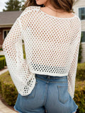 Openwork Round Neck Long Sleeve Cover Up - Trendsi - Flyclothing LLC