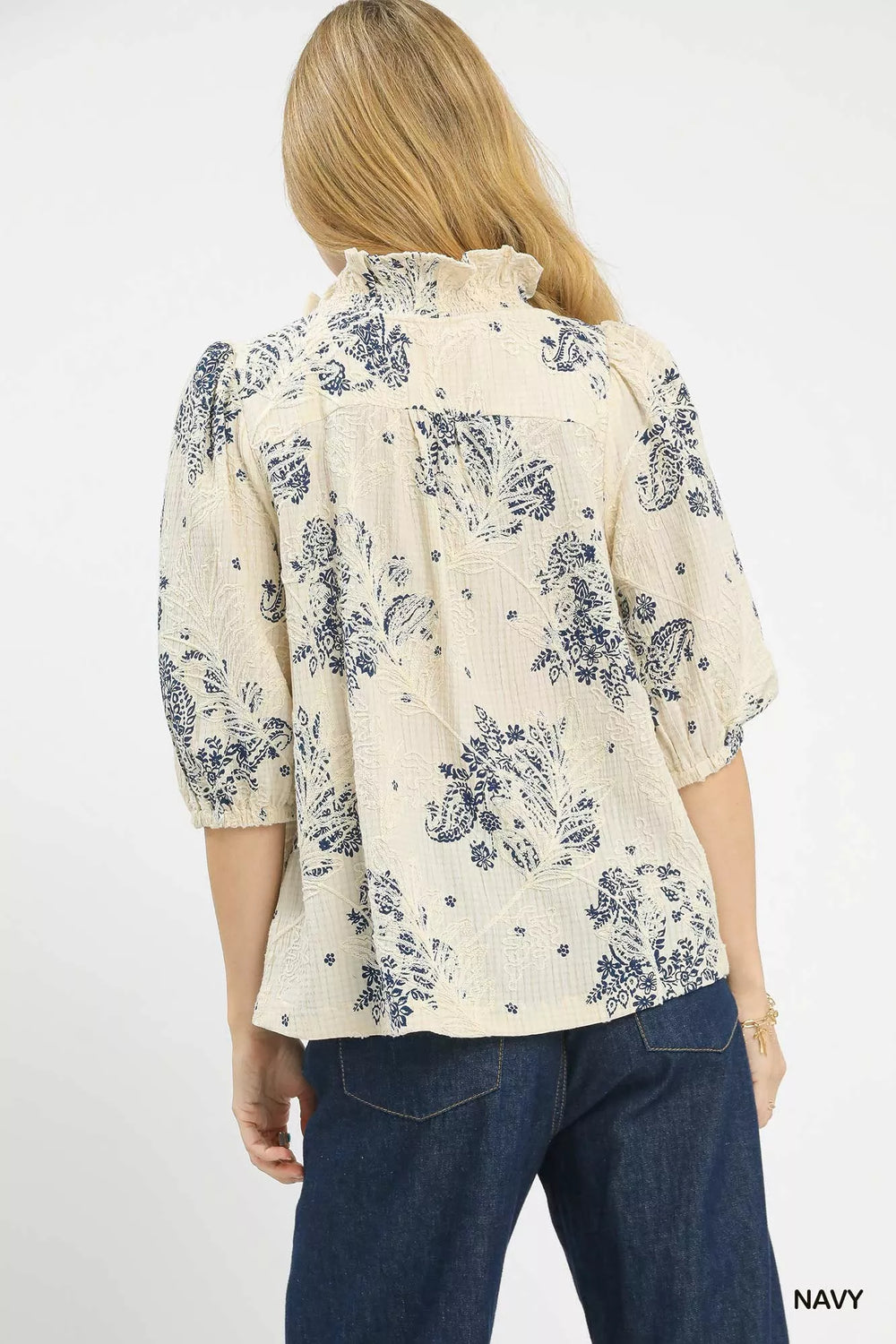Umgee Floral Embroidered Blouse with Ruffle Trim - Trendsi - Flyclothing LLC