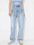 Flower High Rise Straight Leg Jeans with Pockets - Trendsi - Flyclothing LLC