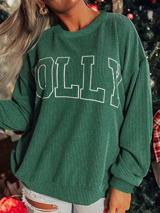 Holly Letter Round Neck Sweatshirt - Trendsi - Flyclothing LLC