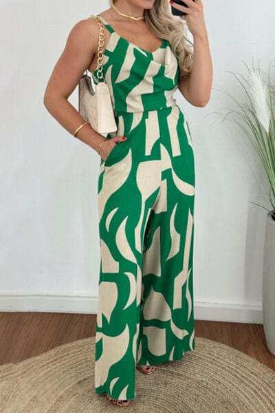Two-Tone Spaghetti Strap Wide Leg Jumpsuit - Trendsi - Flyclothing LLC
