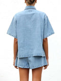 Button Up Short Sleeve Top and Shorts Denim Set - Trendsi - Flyclothing LLC
