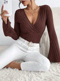 Ribbed Flare Sleeve Top - Trendsi - Flyclothing LLC