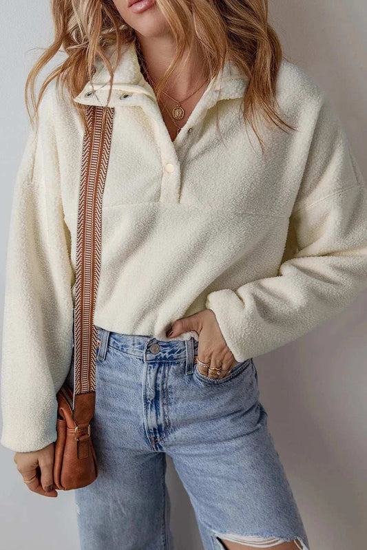 Sherpa Half Snap Long Sleeve Jacket - Trendsi - Flyclothing LLC