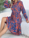 Printed Collared Neck Long Sleeve Dress - Trendsi - Flyclothing LLC