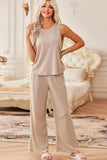 Waffle-Knit Round Neck Tank and Pants Set - Trendsi - Flyclothing LLC