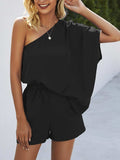Single Shoulder Batwing Sleeve Romper - Trendsi - Flyclothing LLC