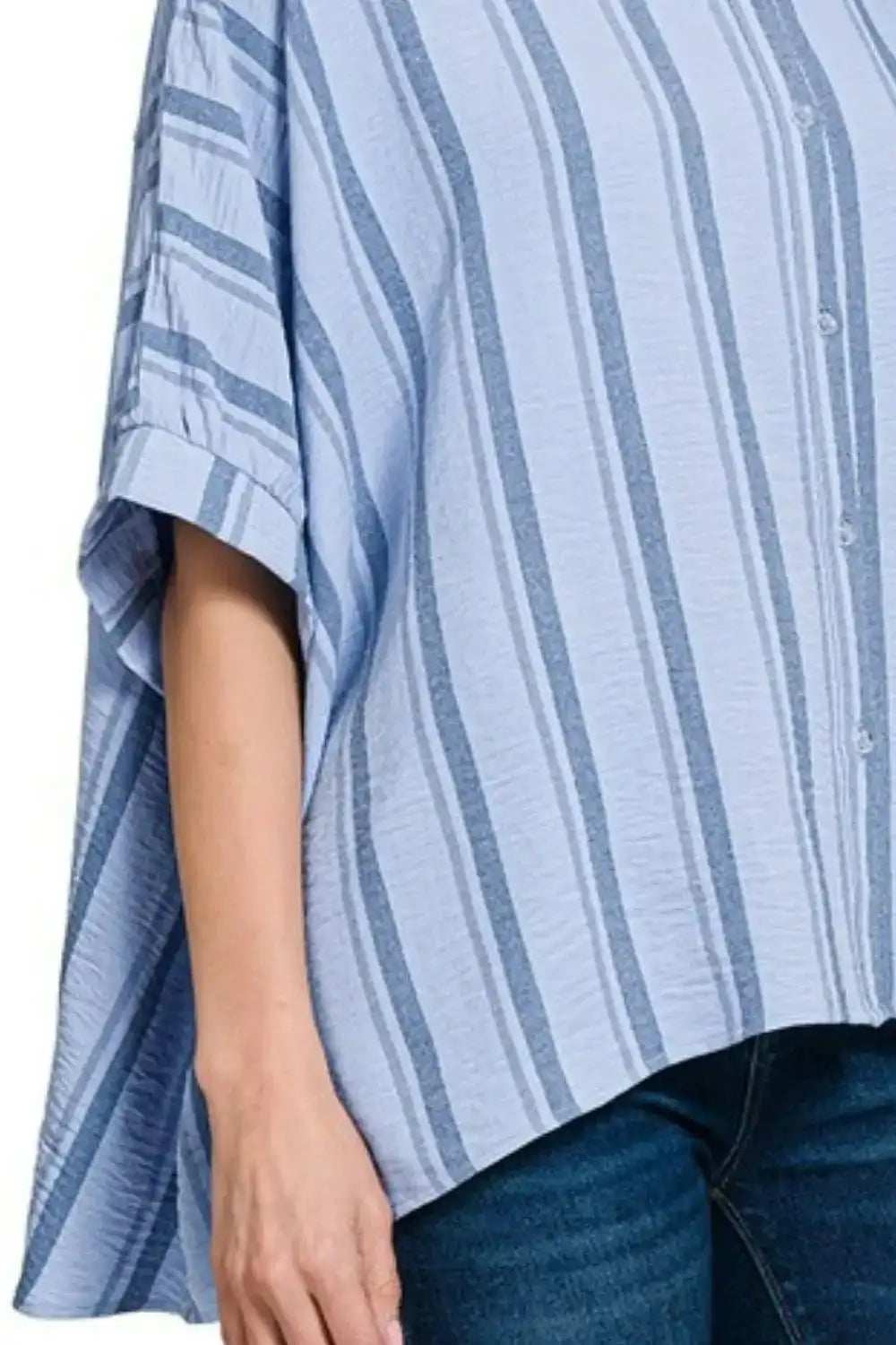Zenana Woven Yarn-Dye Stripe Oversized Button Down Shirt - Trendsi - Flyclothing LLC