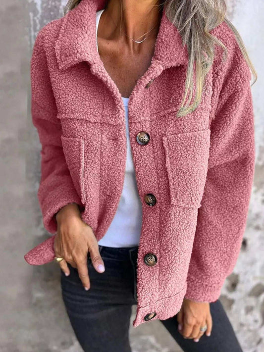 Full Size Single-Breasted Sherpa Shacket Plus Size - Trendsi - Flyclothing LLC