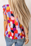 Frill Printed Mock Neck Cap Sleeve Blouse - Trendsi - Flyclothing LLC