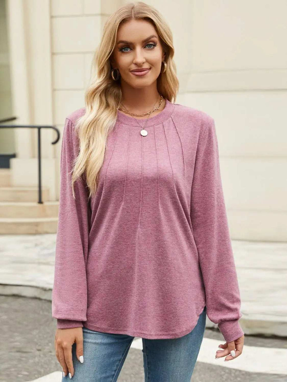Round Neck Long Sleeve T-Shirt - Trendsi - Flyclothing LLC