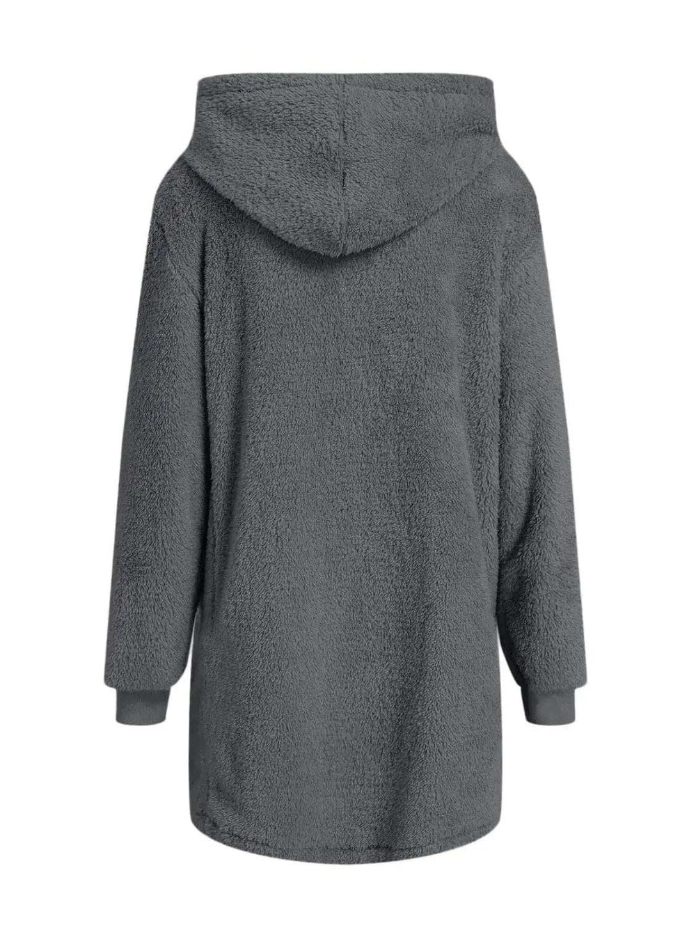 Fuzzy Pocketed Zip Up Long Sleeve Hooded Jacket - Trendsi - Flyclothing LLC