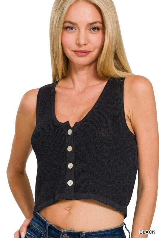 Zenana Button-up Cropped Sweater Vest - Trendsi - Flyclothing LLC