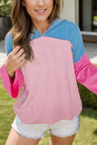 Textured Color Block Long Sleeve Hoodie - Trendsi - Flyclothing LLC