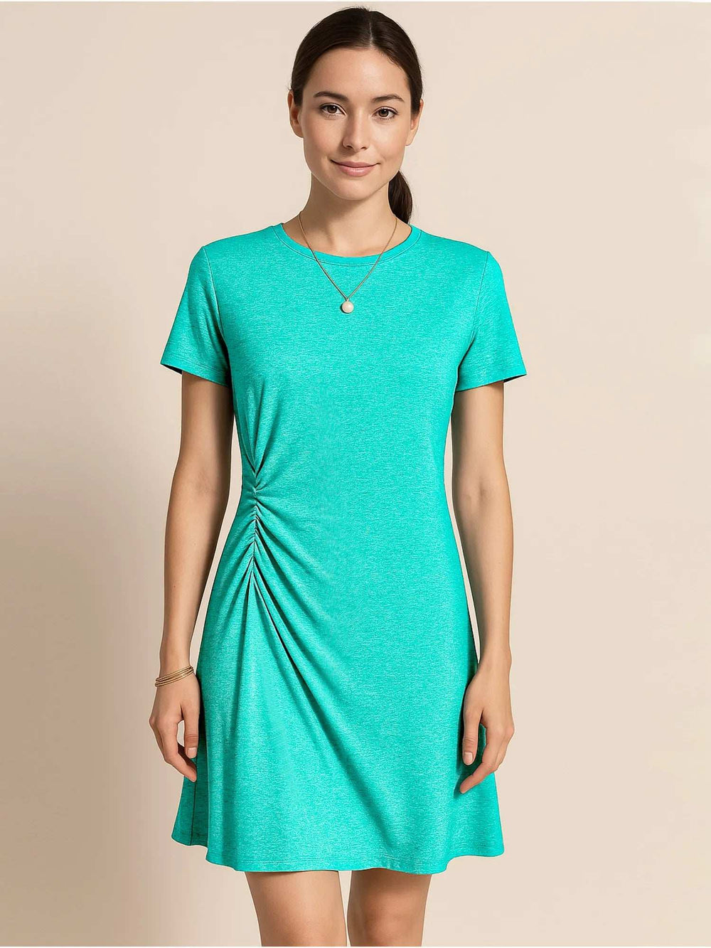 Ruched Short Sleeve Mini Tee Dress - Trendsi - Flyclothing LLC
