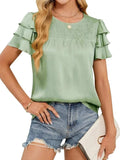 Smocked Round Neck Ruffled Layered Sleeve Blouse - Trendsi - Flyclothing LLC