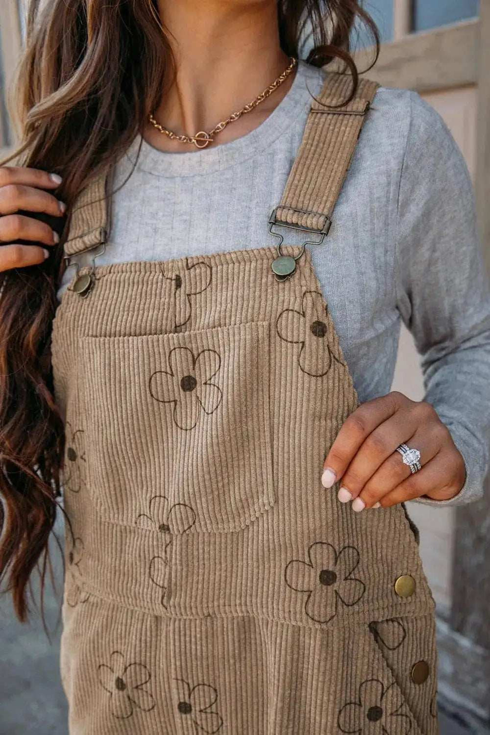 Flower Wide Strap Overalls with Pockets - Trendsi - Flyclothing LLC