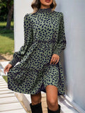 Frill Printed Mock Neck Long Sleeve Mini Dress - Trendsi - Flyclothing LLC