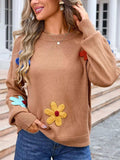 Crochet Flower Round Neck Sweater - Trendsi - Flyclothing LLC