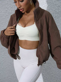 Drawstring Turtleneck Zip Up Long Sleeve Jacket - Trendsi - Flyclothing LLC